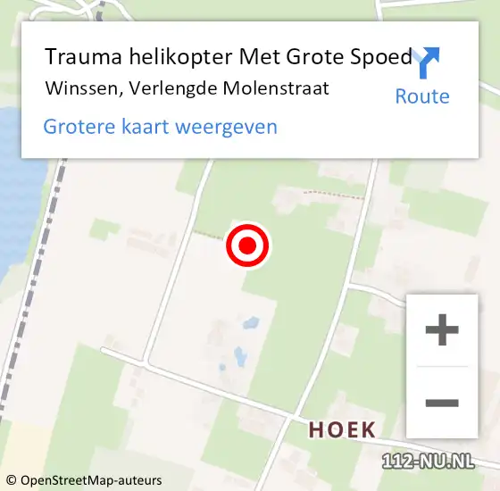 Locatie op kaart van de 112 melding: Trauma helikopter Met Grote Spoed Naar Winssen, Verlengde Molenstraat op 11 maart 2022 16:58