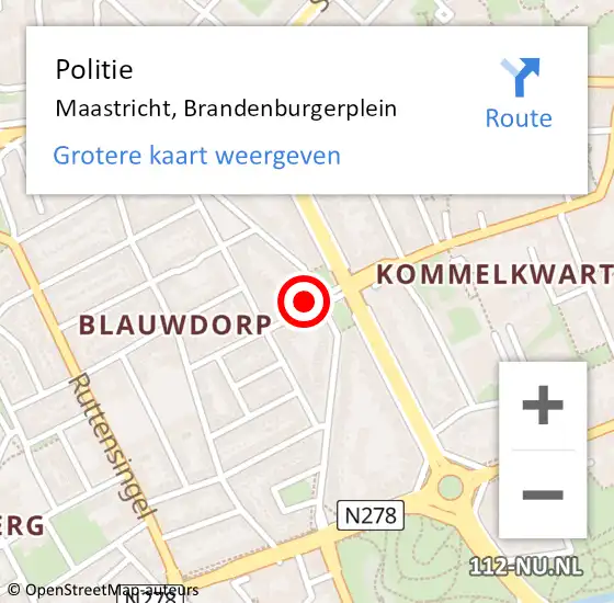 Locatie op kaart van de 112 melding: Politie Maastricht, Brandenburgerplein op 11 maart 2022 17:09