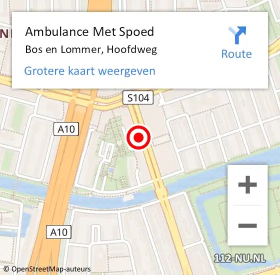 Locatie op kaart van de 112 melding: Ambulance Met Spoed Naar Bos en Lommer, Hoofdweg op 10 juli 2014 19:42