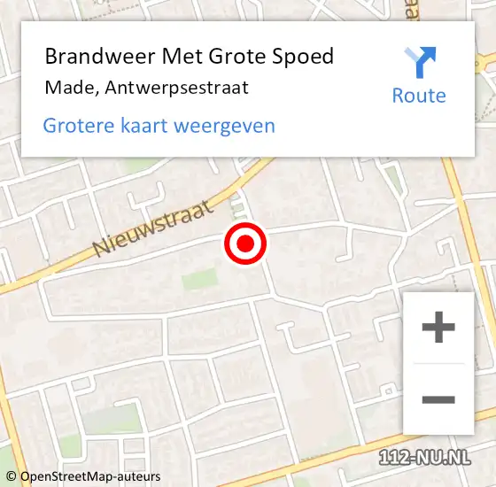Locatie op kaart van de 112 melding: Brandweer Met Grote Spoed Naar Made, Antwerpsestraat op 11 maart 2022 23:53