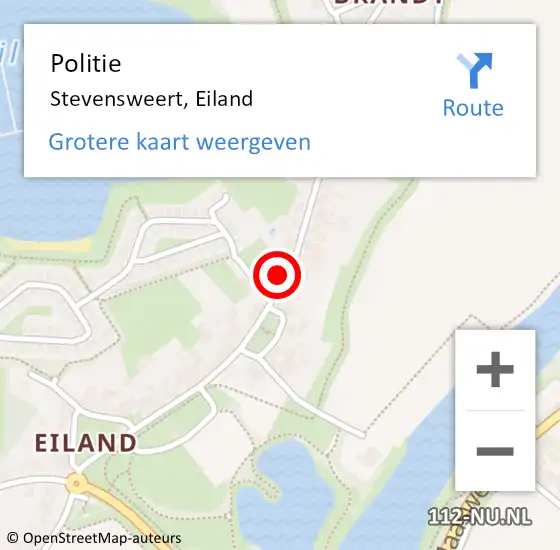 Locatie op kaart van de 112 melding: Politie Stevensweert, Eiland op 12 maart 2022 01:25