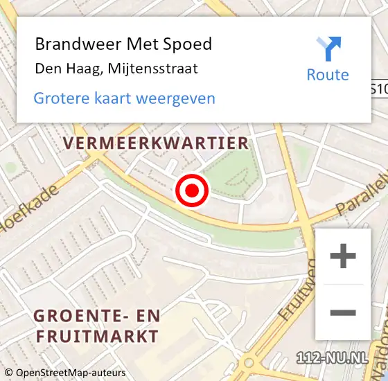 Locatie op kaart van de 112 melding: Brandweer Met Spoed Naar Den Haag, Mijtensstraat op 12 maart 2022 13:17