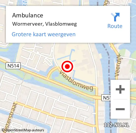 Locatie op kaart van de 112 melding: Ambulance Wormerveer, Vlasblomweg op 12 maart 2022 14:06