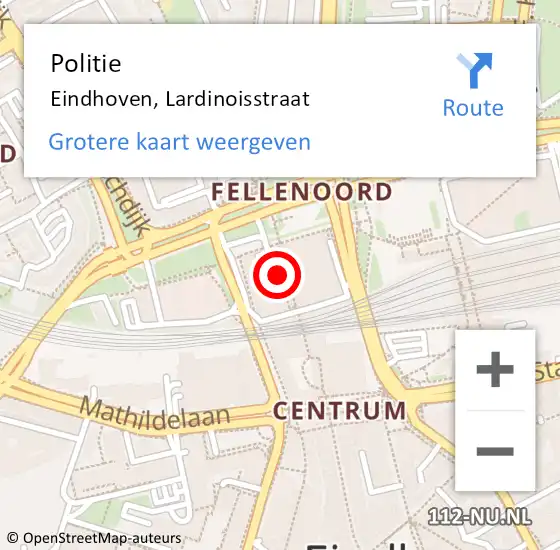 Locatie op kaart van de 112 melding: Politie Eindhoven, Lardinoisstraat op 12 maart 2022 14:53
