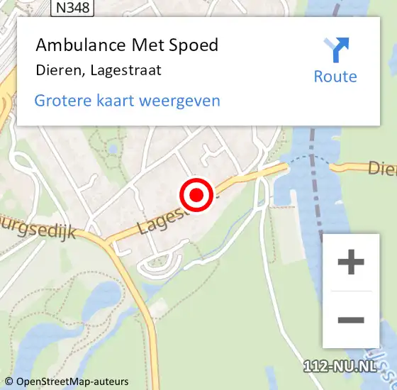 Locatie op kaart van de 112 melding: Ambulance Met Spoed Naar Dieren, Lagestraat op 12 maart 2022 15:51