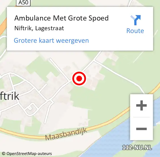 Locatie op kaart van de 112 melding: Ambulance Met Grote Spoed Naar Niftrik, Lagestraat op 12 maart 2022 15:56