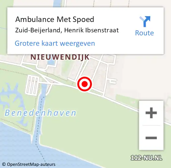 Locatie op kaart van de 112 melding: Ambulance Met Spoed Naar Zuid-Beijerland, Henrik Ibsenstraat op 12 maart 2022 19:08