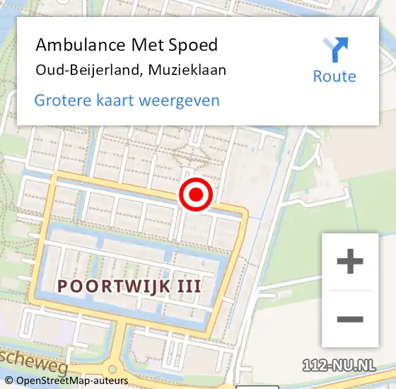 Locatie op kaart van de 112 melding: Ambulance Met Spoed Naar Oud-Beijerland, Muzieklaan op 12 maart 2022 20:48