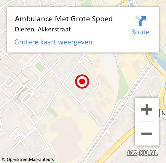 Locatie op kaart van de 112 melding: Ambulance Met Grote Spoed Naar Dieren, Akkerstraat op 12 maart 2022 20:59