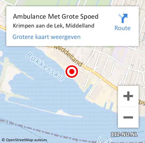 Locatie op kaart van de 112 melding: Ambulance Met Grote Spoed Naar Krimpen aan de Lek, Middelland op 13 maart 2022 01:59