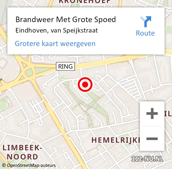Locatie op kaart van de 112 melding: Brandweer Met Grote Spoed Naar Eindhoven, van Speijkstraat op 13 maart 2022 09:03
