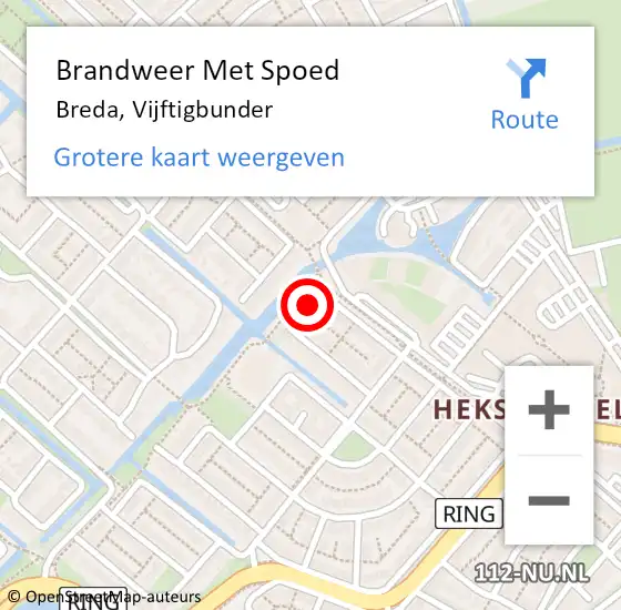 Locatie op kaart van de 112 melding: Brandweer Met Spoed Naar Breda, Vijftigbunder op 13 maart 2022 10:18