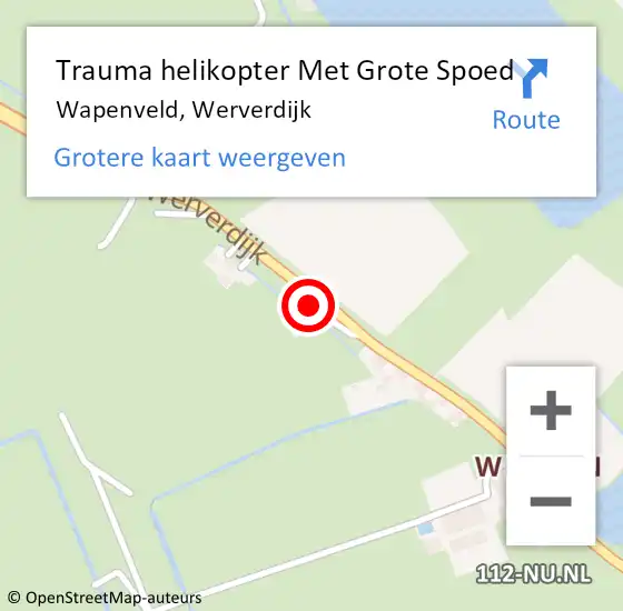 Locatie op kaart van de 112 melding: Trauma helikopter Met Grote Spoed Naar Wapenveld, Werverdijk op 13 maart 2022 14:07