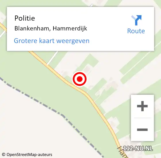 Locatie op kaart van de 112 melding: Politie Blankenham, Hammerdijk op 13 maart 2022 15:10