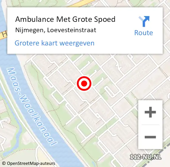 Locatie op kaart van de 112 melding: Ambulance Met Grote Spoed Naar Nijmegen, Loevesteinstraat op 13 maart 2022 15:12