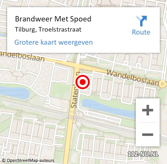 Locatie op kaart van de 112 melding: Brandweer Met Spoed Naar Tilburg, Troelstrastraat op 13 maart 2022 15:22