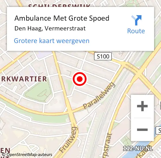 Locatie op kaart van de 112 melding: Ambulance Met Grote Spoed Naar Den Haag, Vermeerstraat op 13 maart 2022 18:40