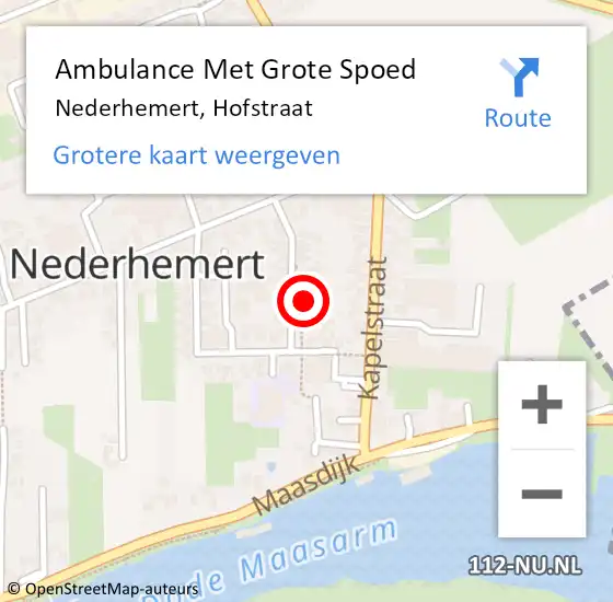 Locatie op kaart van de 112 melding: Ambulance Met Grote Spoed Naar Nederhemert, Hofstraat op 13 maart 2022 19:20