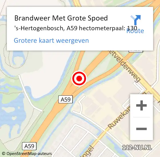 Locatie op kaart van de 112 melding: Brandweer Met Grote Spoed Naar 's-Hertogenbosch, A59 hectometerpaal: 130 op 13 maart 2022 21:43