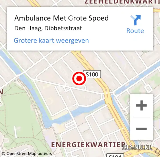 Locatie op kaart van de 112 melding: Ambulance Met Grote Spoed Naar Den Haag, Dibbetsstraat op 14 maart 2022 03:34