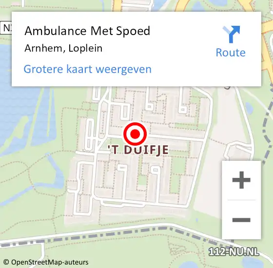 Locatie op kaart van de 112 melding: Ambulance Met Spoed Naar Arnhem, Loplein op 14 maart 2022 06:36