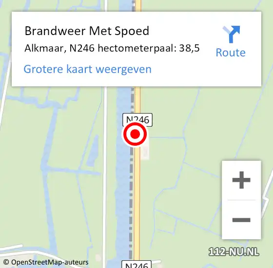 Locatie op kaart van de 112 melding: Brandweer Met Spoed Naar Alkmaar, N246 hectometerpaal: 38,5 op 14 maart 2022 08:57