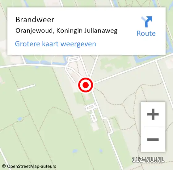 Locatie op kaart van de 112 melding: Brandweer Oranjewoud, Koningin Julianaweg op 8 september 2013 20:33