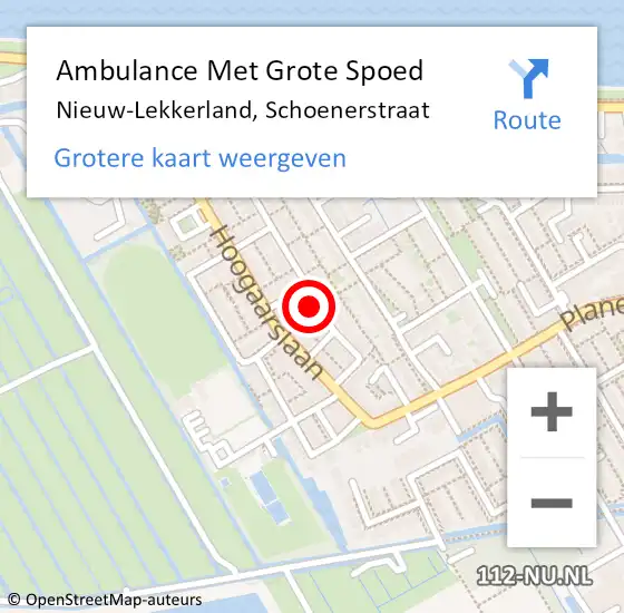 Locatie op kaart van de 112 melding: Ambulance Met Grote Spoed Naar Nieuw-Lekkerland, Schoenerstraat op 14 maart 2022 11:25