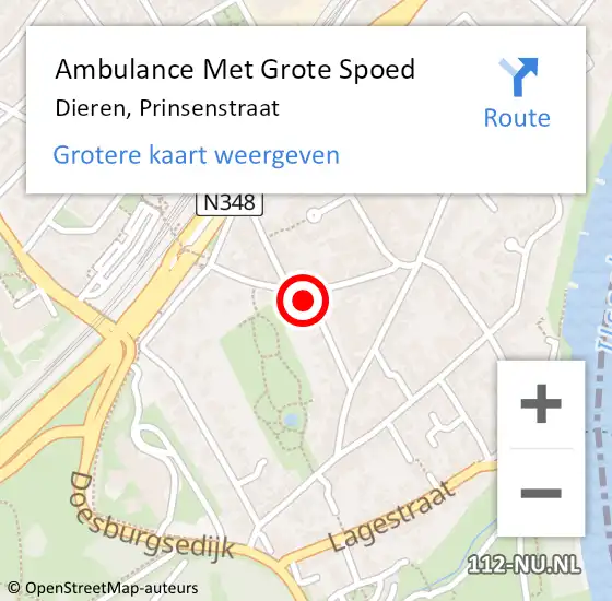 Locatie op kaart van de 112 melding: Ambulance Met Grote Spoed Naar Dieren, Prinsenstraat op 14 maart 2022 11:52