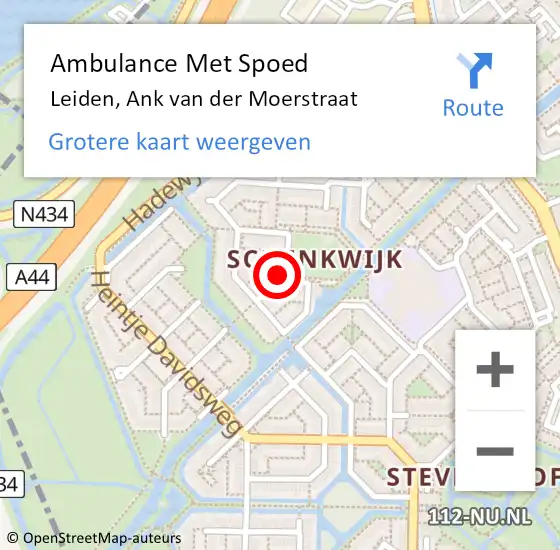 Locatie op kaart van de 112 melding: Ambulance Met Spoed Naar Leiden, Ank van der Moerstraat op 14 maart 2022 14:01