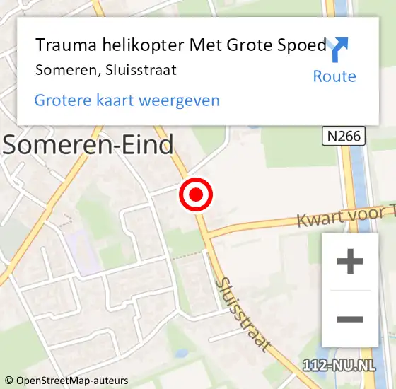 Locatie op kaart van de 112 melding: Trauma helikopter Met Grote Spoed Naar Someren, Sluisstraat op 14 maart 2022 15:59