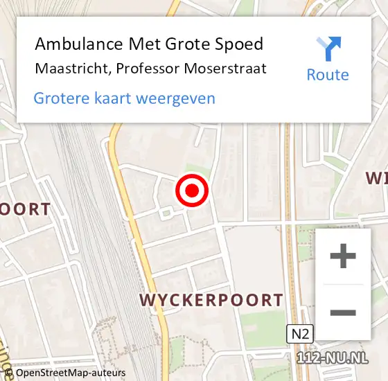 Locatie op kaart van de 112 melding: Ambulance Met Grote Spoed Naar Maastricht, Professor Moserstraat op 11 juli 2014 04:04