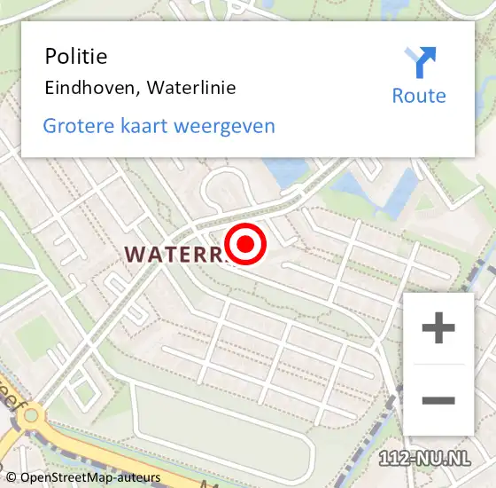 Locatie op kaart van de 112 melding: Politie Eindhoven, Waterlinie op 14 maart 2022 16:40