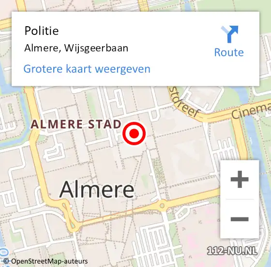 Locatie op kaart van de 112 melding: Politie Almere, Wijsgeerbaan op 14 maart 2022 17:15
