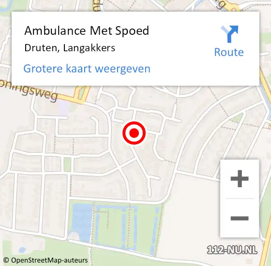 Locatie op kaart van de 112 melding: Ambulance Met Spoed Naar Druten, Langakkers op 14 maart 2022 18:51