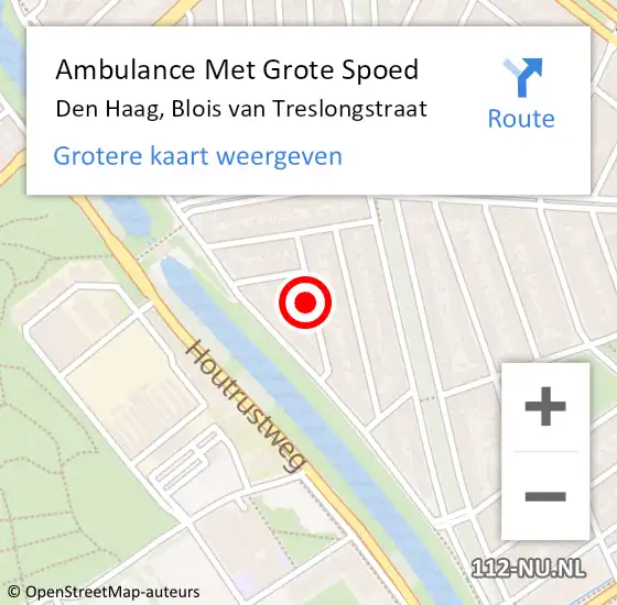 Locatie op kaart van de 112 melding: Ambulance Met Grote Spoed Naar Den Haag, Blois van Treslongstraat op 14 maart 2022 18:55