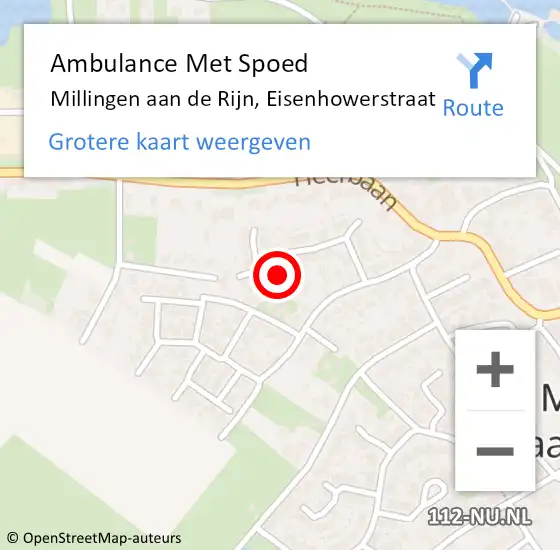 Locatie op kaart van de 112 melding: Ambulance Met Spoed Naar Millingen aan de Rijn, Eisenhowerstraat op 15 maart 2022 05:32