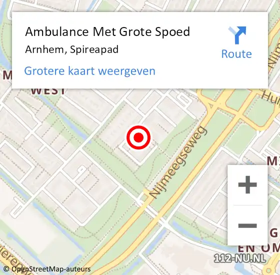 Locatie op kaart van de 112 melding: Ambulance Met Grote Spoed Naar Arnhem, Spireapad op 15 maart 2022 07:01