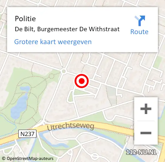 Locatie op kaart van de 112 melding: Politie De Bilt, Burgemeester De Withstraat op 15 maart 2022 08:08