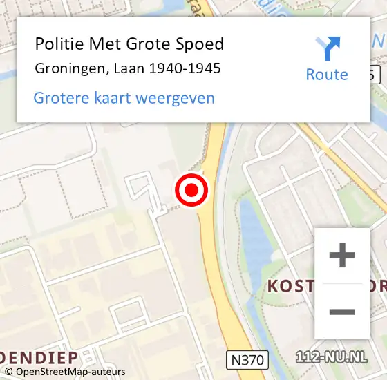 Locatie op kaart van de 112 melding: Politie Met Grote Spoed Naar Groningen, Laan 1940-1945 op 15 maart 2022 08:23