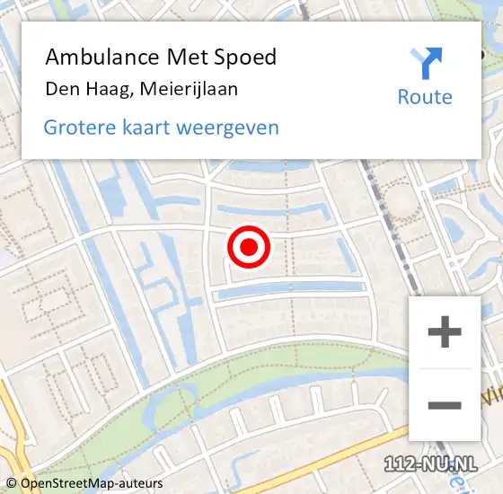 Locatie op kaart van de 112 melding: Ambulance Met Spoed Naar Den Haag, Meierijlaan op 15 maart 2022 10:57