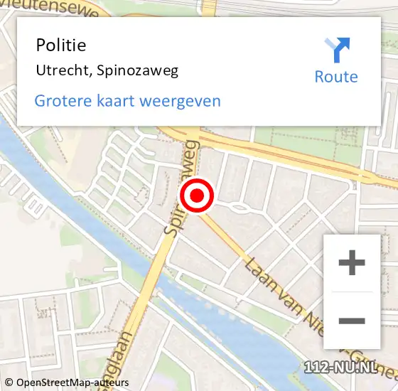 Locatie op kaart van de 112 melding: Politie Utrecht, Spinozaweg op 15 maart 2022 13:52