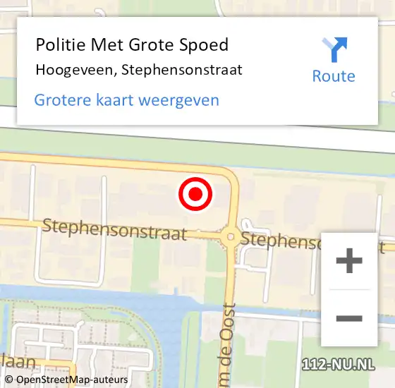 Locatie op kaart van de 112 melding: Politie Met Grote Spoed Naar Hoogeveen, Stephensonstraat op 15 maart 2022 14:15