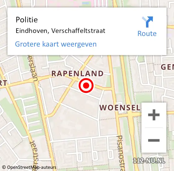 Locatie op kaart van de 112 melding: Politie Eindhoven, Verschaffeltstraat op 15 maart 2022 14:54