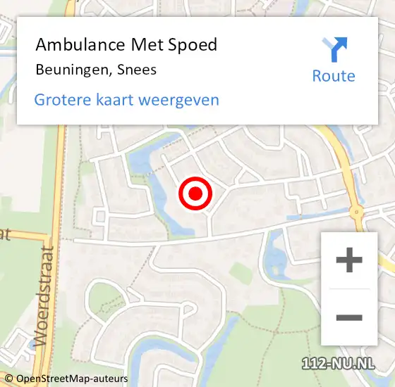 Locatie op kaart van de 112 melding: Ambulance Met Spoed Naar Beuningen, Snees op 15 maart 2022 15:47