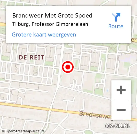 Locatie op kaart van de 112 melding: Brandweer Met Grote Spoed Naar Tilburg, Professor Gimbrèrelaan op 15 maart 2022 16:25