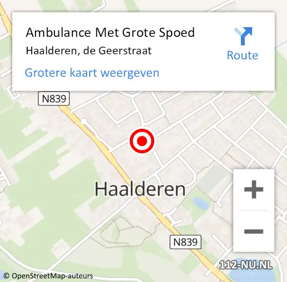 Locatie op kaart van de 112 melding: Ambulance Met Grote Spoed Naar Haalderen, de Geerstraat op 15 maart 2022 19:16