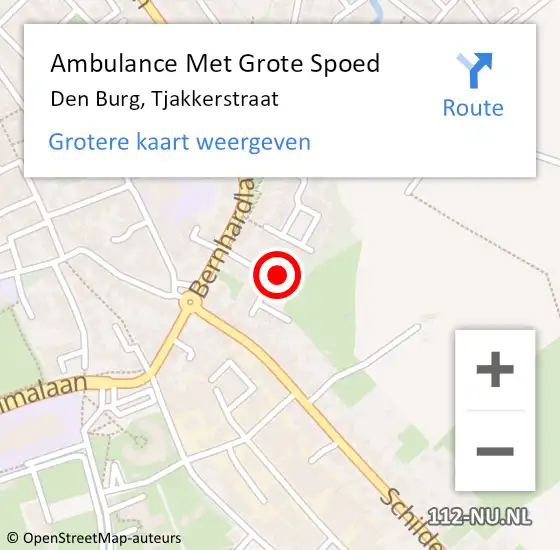 Locatie op kaart van de 112 melding: Ambulance Met Grote Spoed Naar Den Burg, Tjakkerstraat op 15 maart 2022 19:23