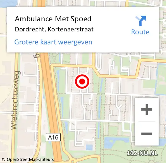 Locatie op kaart van de 112 melding: Ambulance Met Spoed Naar Dordrecht, Kortenaerstraat op 15 maart 2022 21:34