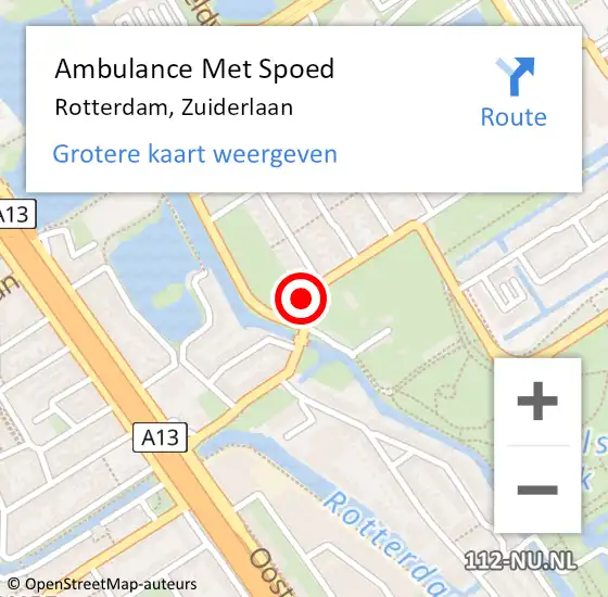 Locatie op kaart van de 112 melding: Ambulance Met Spoed Naar Rotterdam, Zuiderlaan op 15 maart 2022 21:45